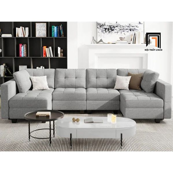 bộ ghế sofa U vải nỉ xám trắng