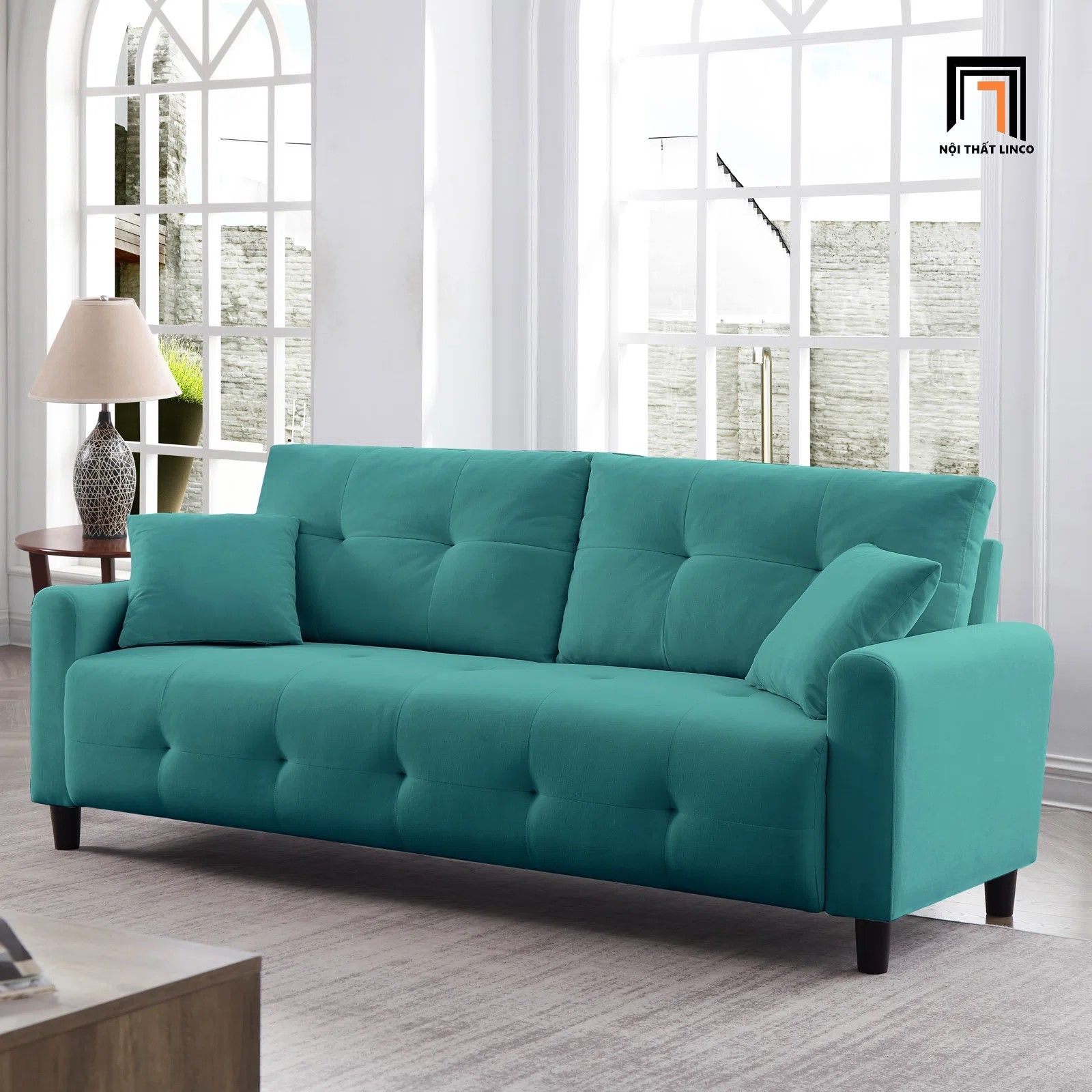  Ghế sofa văng giá rẻ xanh ngọc BT142 Tufmo 1m8 vải nỉ nhung 
