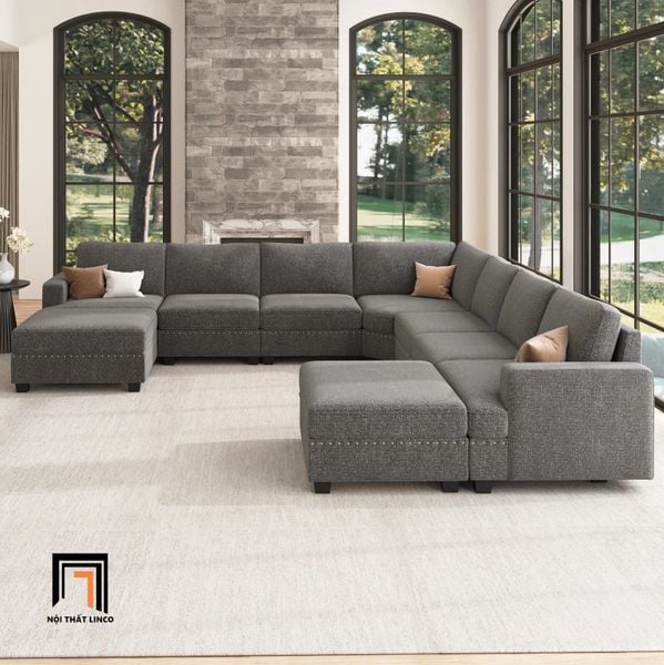 set ghế sofa U vải nỉ màu xám