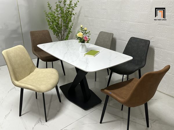 bộ bàn ghế ăn mặt đá ceramic trắng