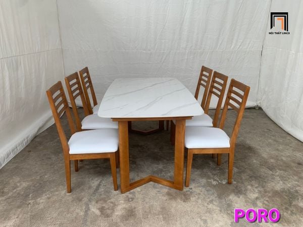 bộ bàn ăn 1m6 mặt đá trắng