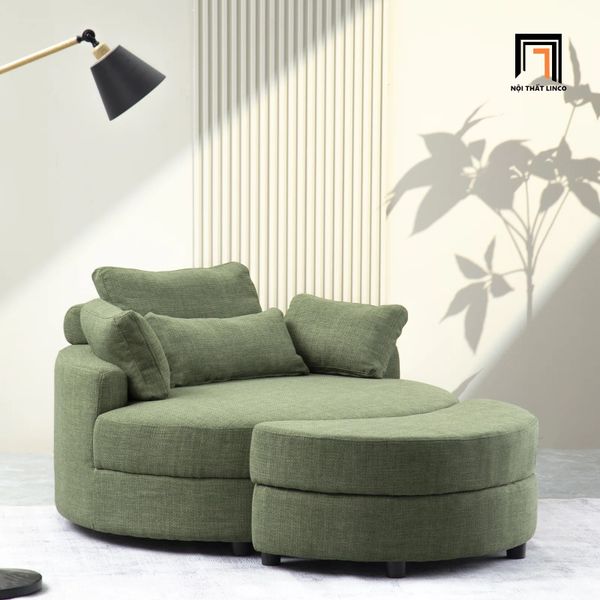  Ghế sofa đơn tròn thư giãn DT91 Daniela màu xanh lá vải nỉ bố 