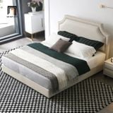  Giường ngủ bọc da Pu màu trắng GN73 Emmett đính nút cao cấp 