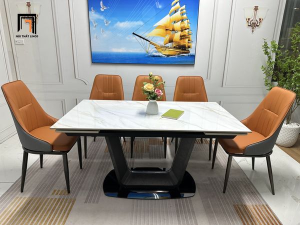 bộ bàn ăn mặt đá 1m4 kéo dài 2m