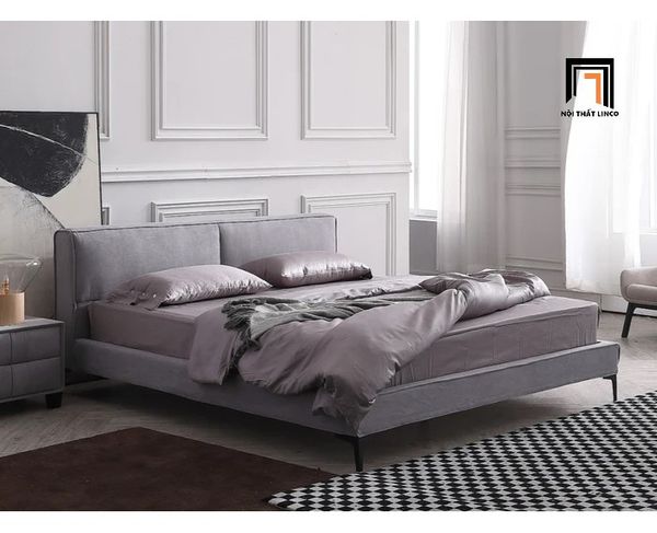 giường ngủ nệm bọc vải nỉ xám
