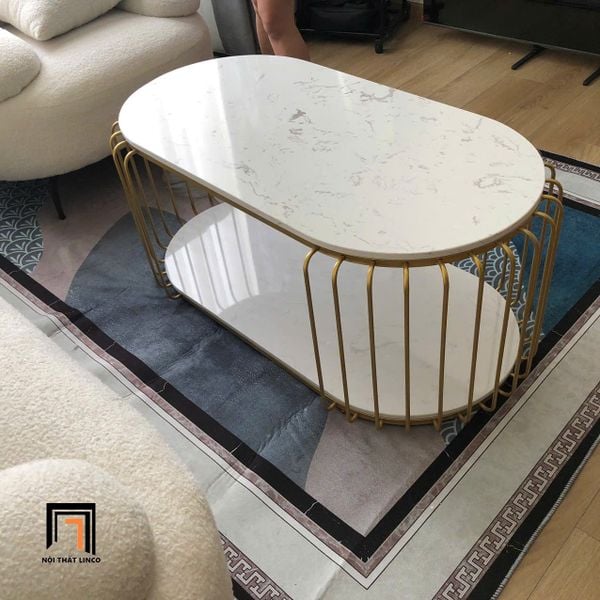 bàn sofa phòng khách mặt đá oval