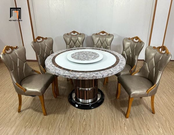  Bộ bàn ăn mặt đá tròn xoay GF34-BAD6-G321-B363 sang trọng 