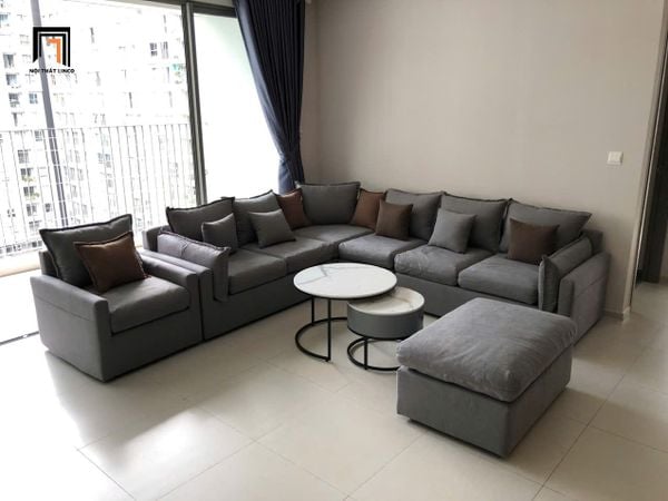 bộ ghế sofa chữ U vải nỉ màu xám