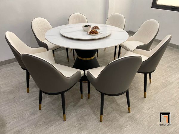 set bàn ăn tròn xoay mặt đá