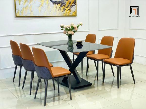 bộ bàn ăn mặt đá ceramic 6 ghế ngồi