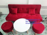  Bộ bàn ghế sofa giường đỏ đô vải nhung mềm dài 1m72 