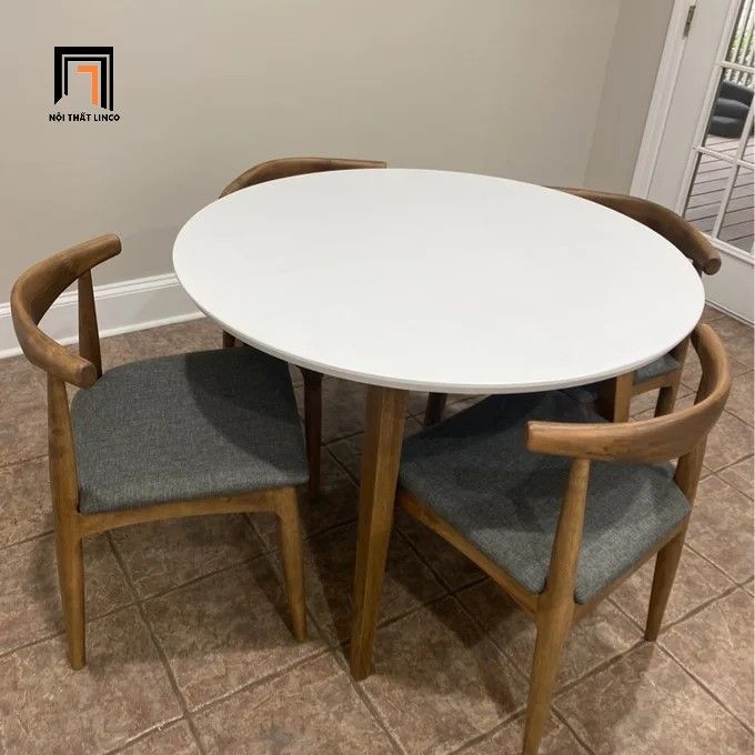  Bộ bàn ăn tròn gỗ cao su 44-KH4-G12-B93 4 ghế màu nâu cafe 
