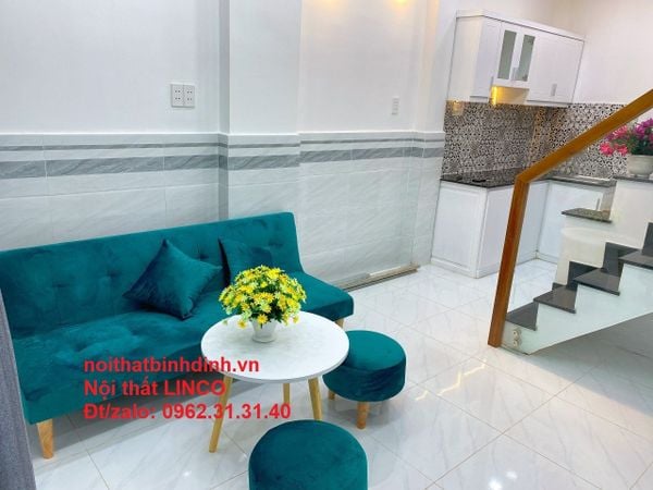  Bộ ghế sofa giường phòng khách xanh lá vải nhung dài 1m7 