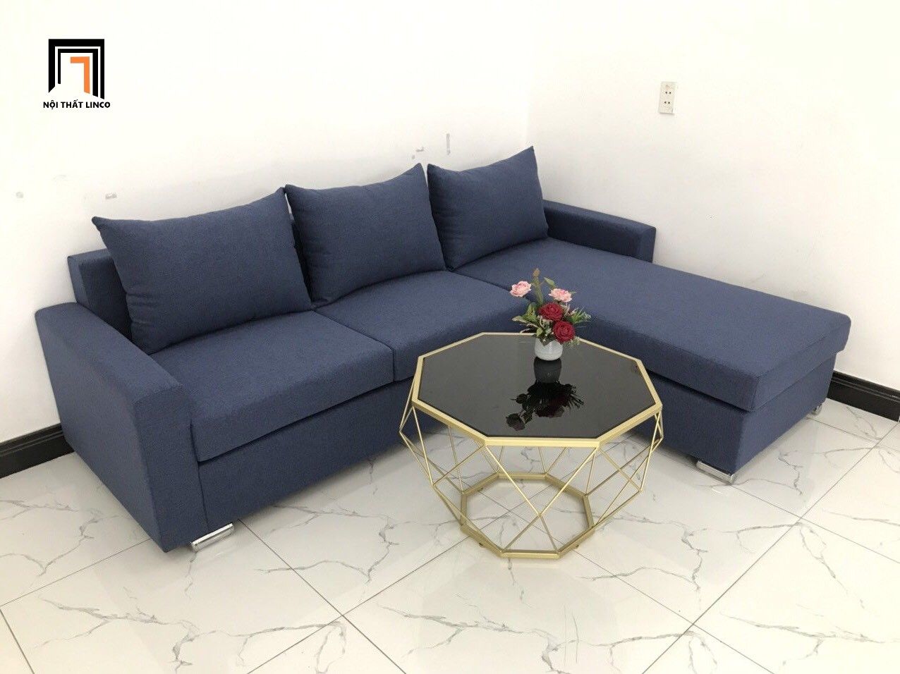  Bộ ghế sofa góc GL1 2m2 x 1m6 xanh dương đậm bọc vải 