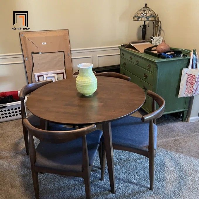  Bộ bàn ăn tròn gỗ cao su 44-KH4-G12-B93 4 ghế màu nâu cafe 