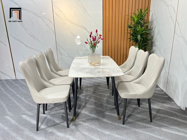 bộ bàn ăn 6 ghế mặt đá xinh xắn