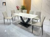  Set bàn ăn 6 ghế mặt đá trắng 25-BAD6-Umsele cho chung cư 