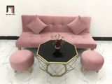  Bộ ghế sofa giường hồng vải nhung dài 1m72 cho shop tiệm nhỏ 