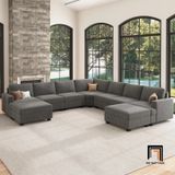  Set ghế sofa U vải nỉ màu xám UT13 Anureet cho phòng khách 