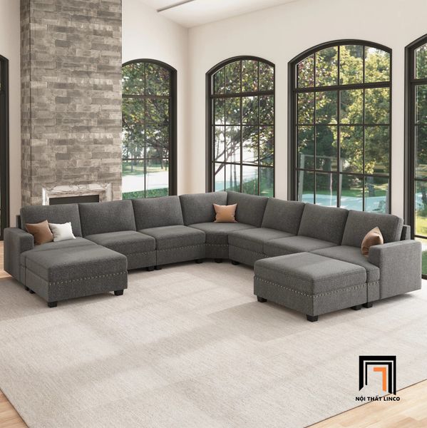 set ghế sofa U vải nỉ màu xám
