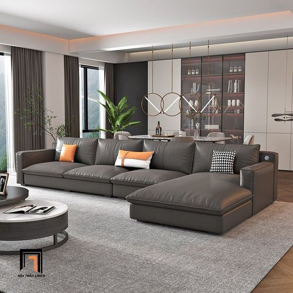 bộ ghế sofa góc l da công nghiệp