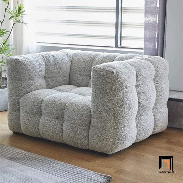 ghế sofa đơn vải lông cừu xám trắng