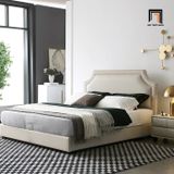  Giường ngủ bọc da Pu màu trắng GN73 Emmett đính nút cao cấp 