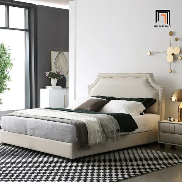giường ngủ bọc da Pu màu trắng