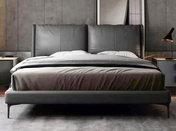 giường ngủ da công nghiệp xám đen