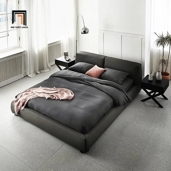 giường ngủ xám đen vải nhung