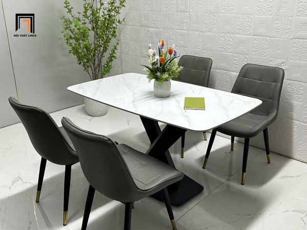 bộ bàn ghế ăn 4 người mặt đá trắng