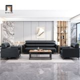  Bộ ghế sofa văn phòng làm việc KT163 Trawen bọc da giả đen 