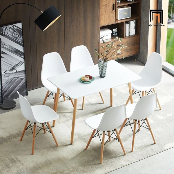 set bàn ăn 6 ghế nhựa trắng xinh