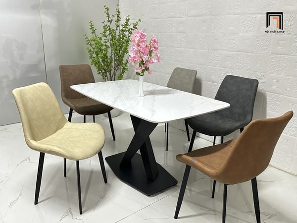 bộ bàn ghế ăn mặt đá ceramic trắng