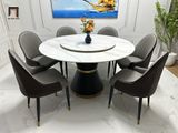  Bộ bàn ăn mặt đá tròn xoay 47-BAD6-G1-B81 6 ghế ngồi da Pu 