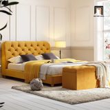  Giường ngủ màu xanh lá vải nhung GN67 Leaminton giật lún đẹp 