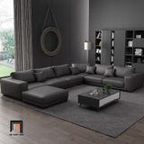  Set ghế sofa chữ U cao cấp U23 Paulina dài 3m da giả xám đen 