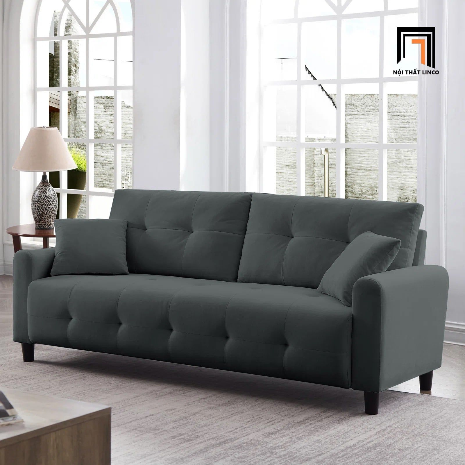  Ghế sofa văng giá rẻ xanh ngọc BT142 Tufmo 1m8 vải nỉ nhung 