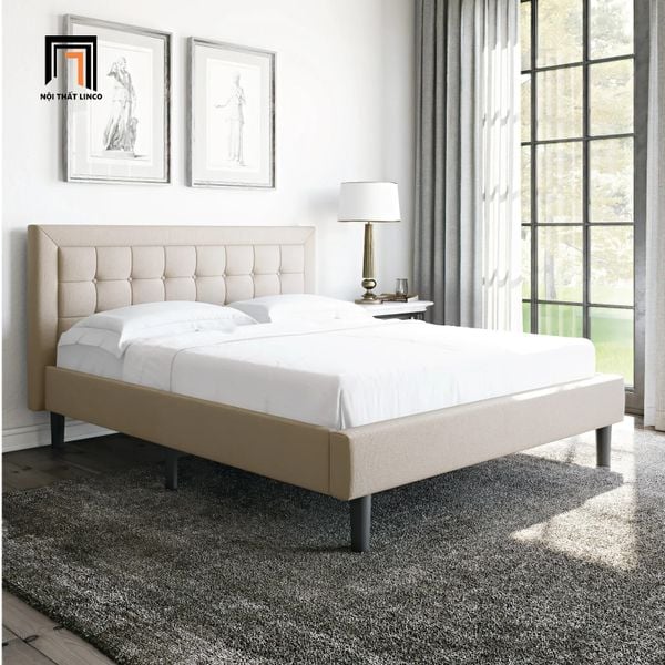 giường ngủ vải nỉ trắng kem 1m6 x 2m