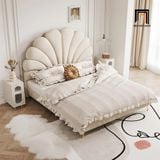  Giường ngủ hình hoa sen vải nỉ trắng kem GN41 Innis xinh xắn 