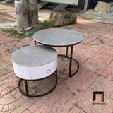  Cặp bàn trà hình tròn mặt đá xám BTPK3 Coupin sang trọng 