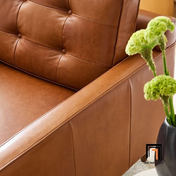 ghế sofa đơn da giả màu cam đất