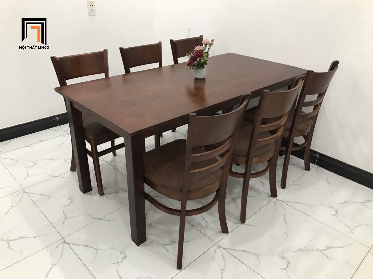  Bộ bàn ăn 6 ghế giá rẻ 3-KH6-G2-B108-nau ghế ngồi bọc nệm 