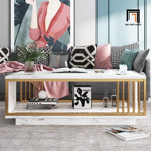 bàn sofa chữ nhật mặt đá xám