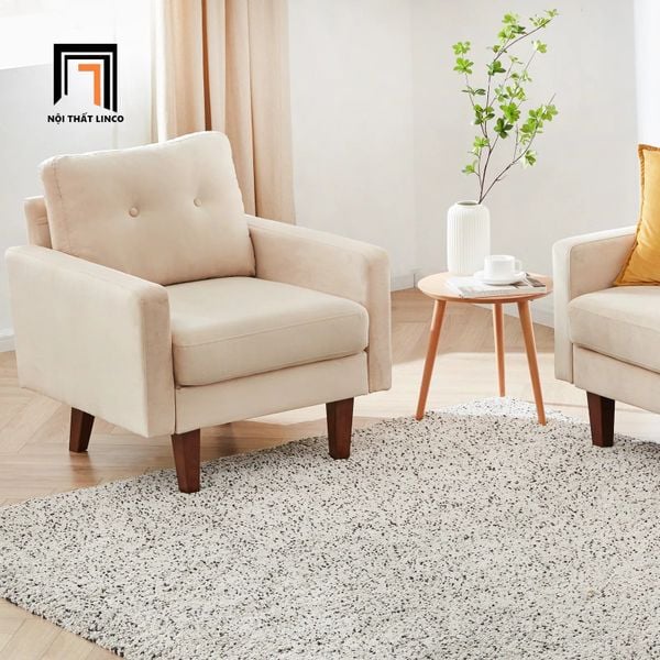  Ghế sofa đơn 1 chỗ ngồi DT8 Brook vải nhung trắng kem 