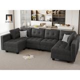  Bộ ghế sofa U vải nỉ xám trắng UT12 Teangela dài 3m gia đình 