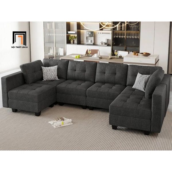 bộ ghế sofa U vải nỉ xám trắng