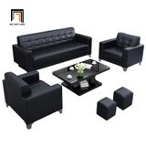  Bộ ghế sofa văn phòng giá rẻ KT76 Custer da Pu màu đen đẹp 