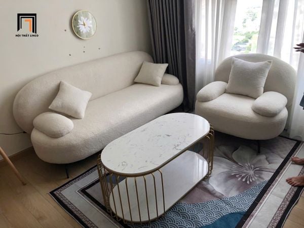 bàn sofa phòng khách mặt đá oval