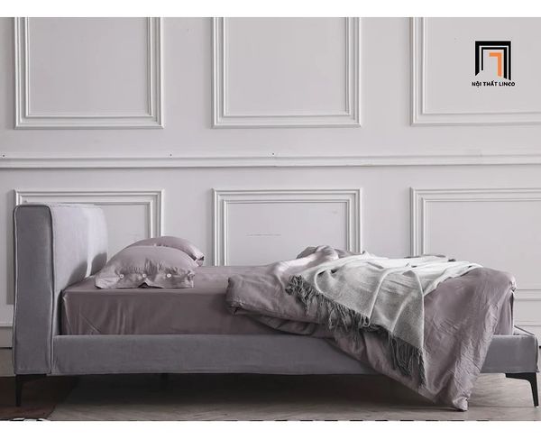 giường ngủ nệm bọc vải nỉ xám